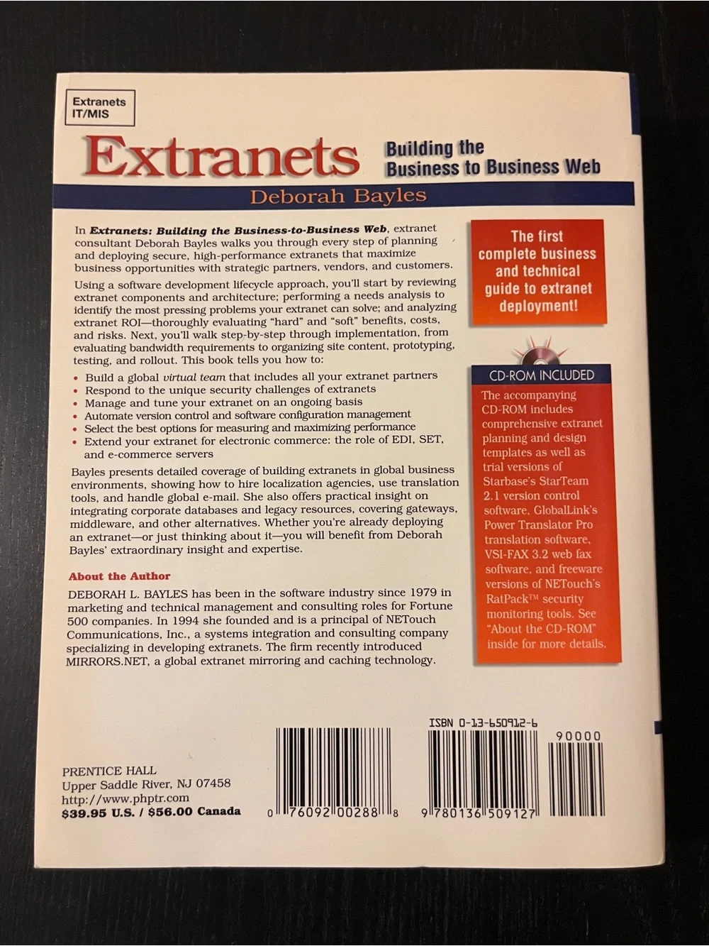 (Original $39.95) Prentice Hall Extranets Deborah Bayles IT Book CD-ROM 1998 PB